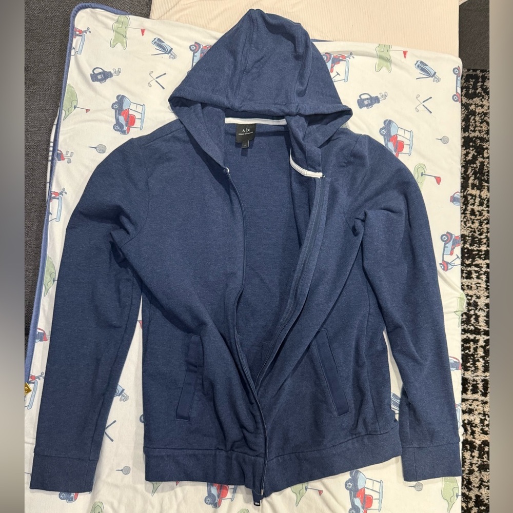Armani Exchange Men's Dark Blue Hooded Zip-Up Sweater - Picture 6 of 10